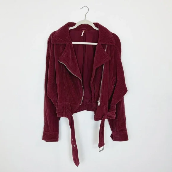 Free People Dolman Corduroy Moto Jacket Asymmetrical Zipper Coat Boho Size M - Picture 7 of 13